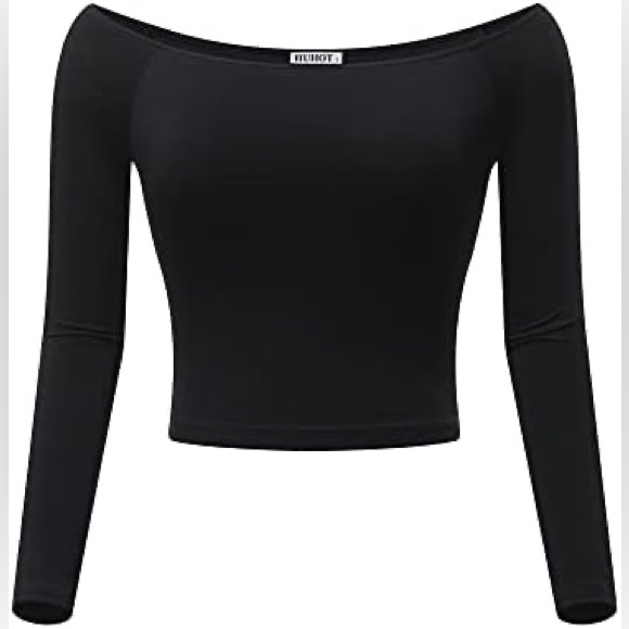 Elegant Black Off-Shoulder Cropped Women's Top XS Super Soft Modal - Picture 3 of 8